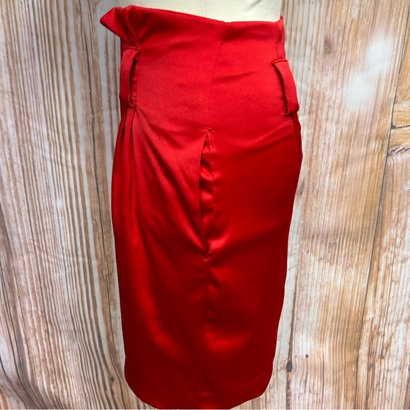 Express High Waist Red Satin Pencil Skirt - Picture 3 of 7